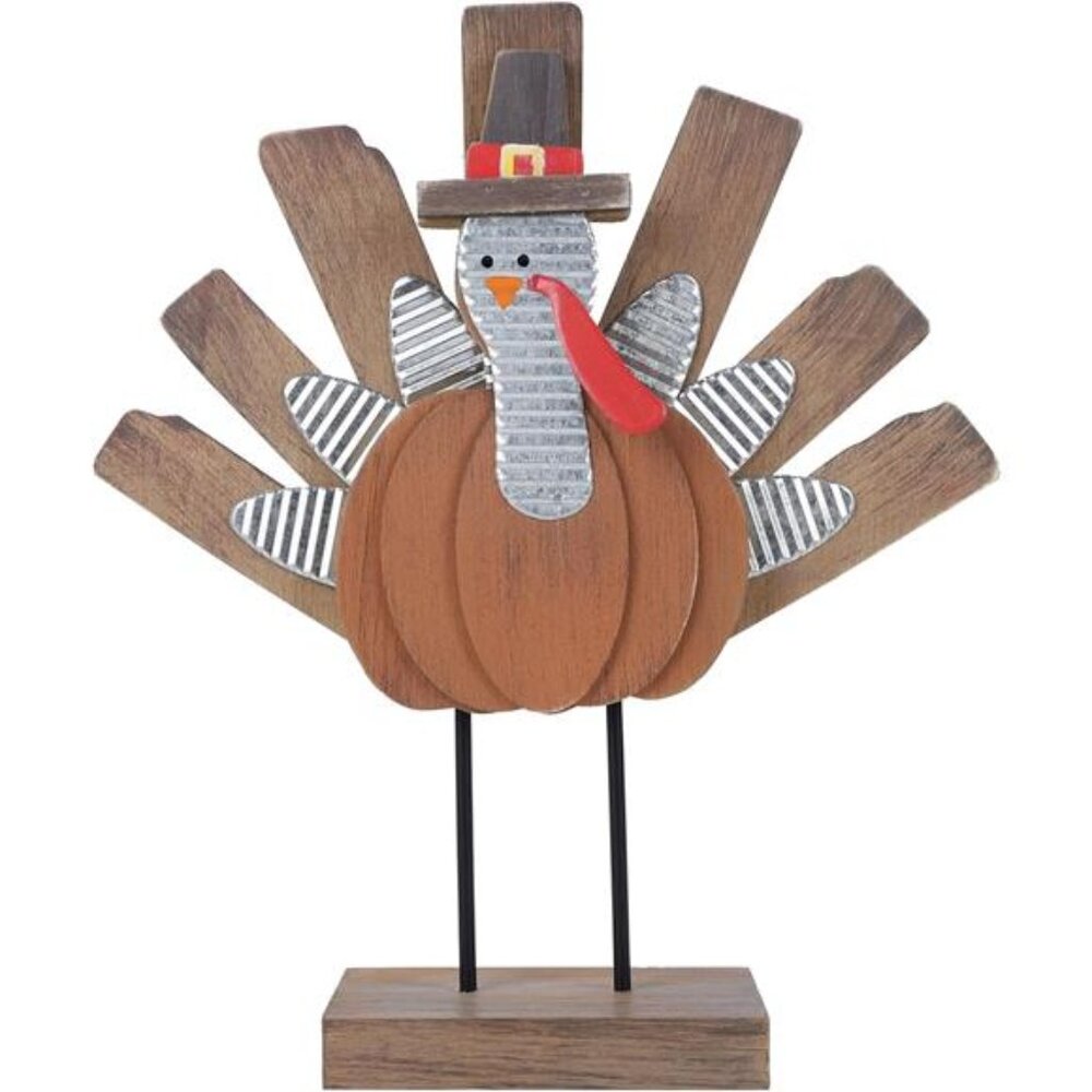 Thanksgiving Turkey Decoration, Wooden Indoor Standing Tabletop Turkey Decor